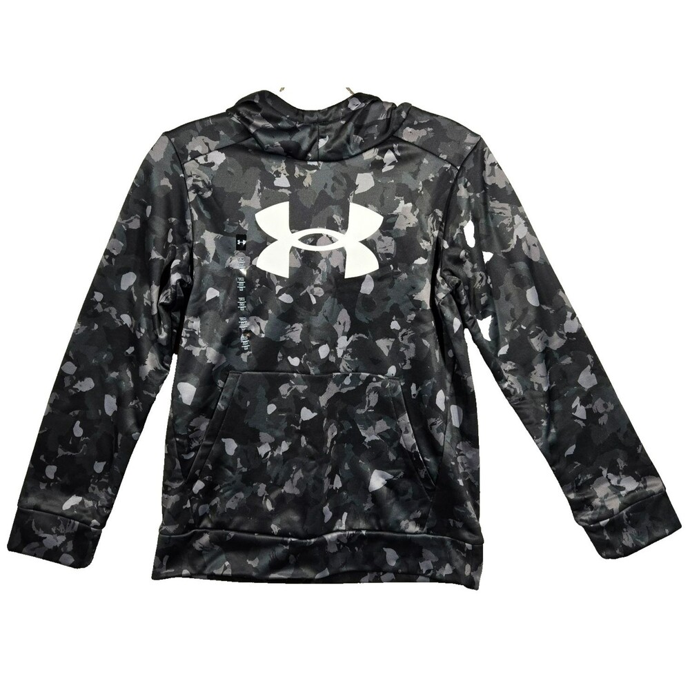 NWT Under Armour YM Youth Medium Loose Fit Hoodie Black Gray Camouflage